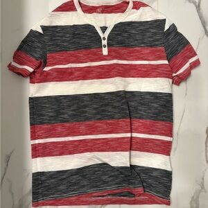 Striped Red and Gray IN Henley Shirt